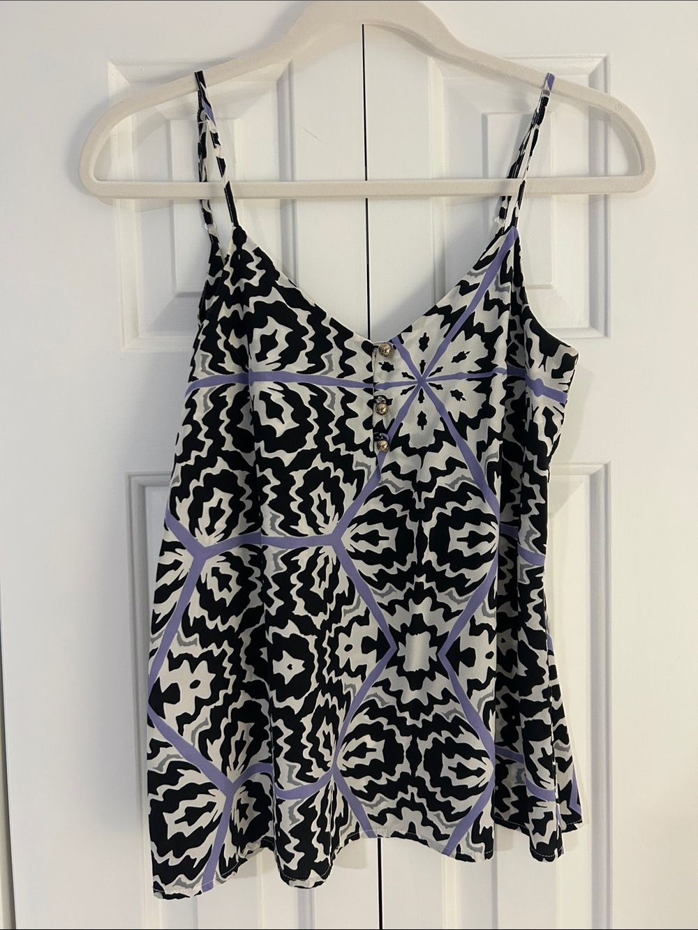 Yumi Kim silk Black & White Geometric Print Top with Lavender Accents